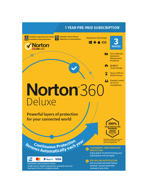 
                                                    Norton 360 Deluxe - 1-Year / 3-Device - USA/Canada