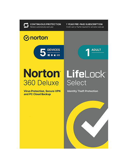 
                                                    Norton 360 Deluxe with LifeLock Select - 1-Year / 5-Device - USA